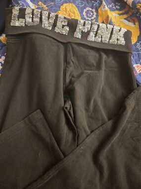 Victoria's Secret PINK Fold Over Flare Leggings With Bling Waistband